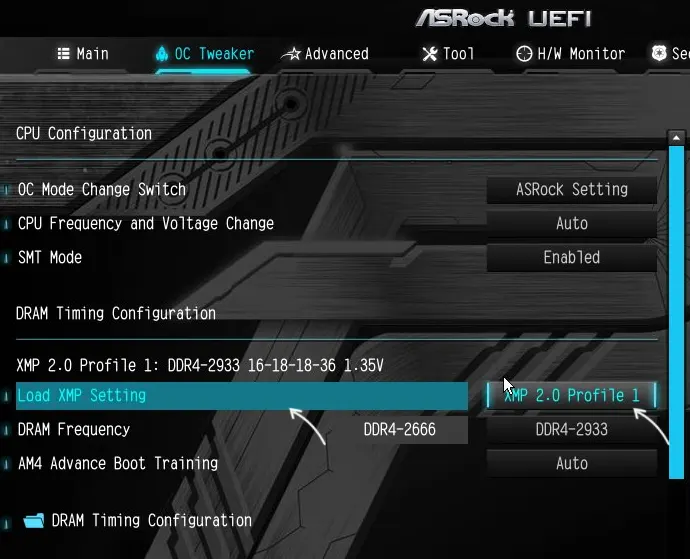 Включити XMP на материнській платі ASRock