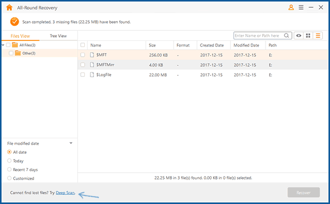 Запуск глибокого сканування в AnyRecover