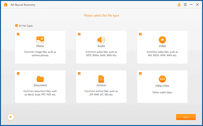 Вибір типів файлів для відновлення