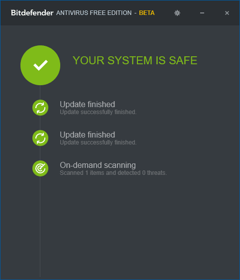 Головне вікно Bitdefender Free Edition для Windows 10