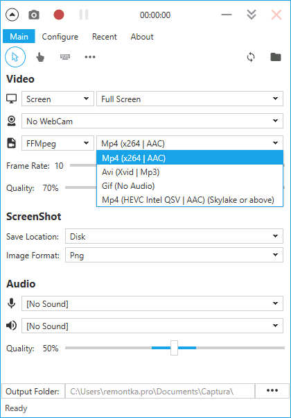 Запис відео з екрану в програмі Captura