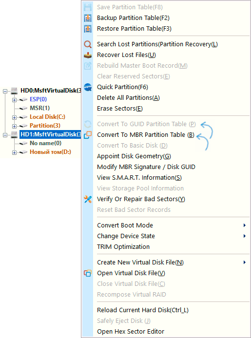 Конвертація дисків GPT в MBR і MBR в GPT