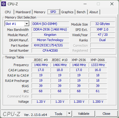 Інформація про частоту пам'яті в CPU-Z