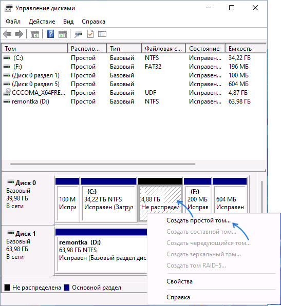 Створення нового розділу в управлінні дисками Windows 11