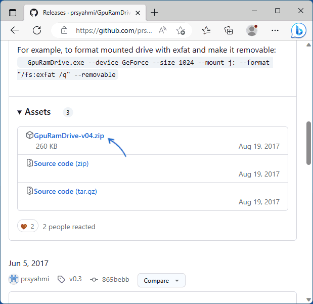 Завантаження GPURamDrive з GitHub