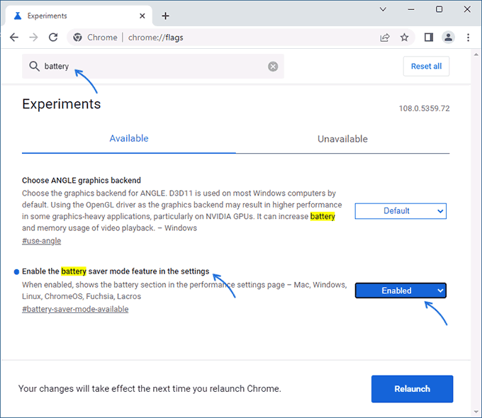 Активація економії заряду батареї в браузері Chrome