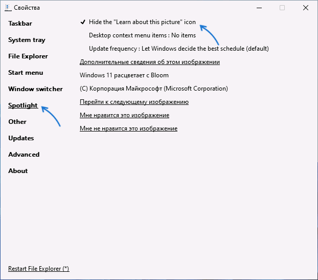 Видалити кнопку Додаткова інформація про це зображення з робочого столу в ExplorerPatcher