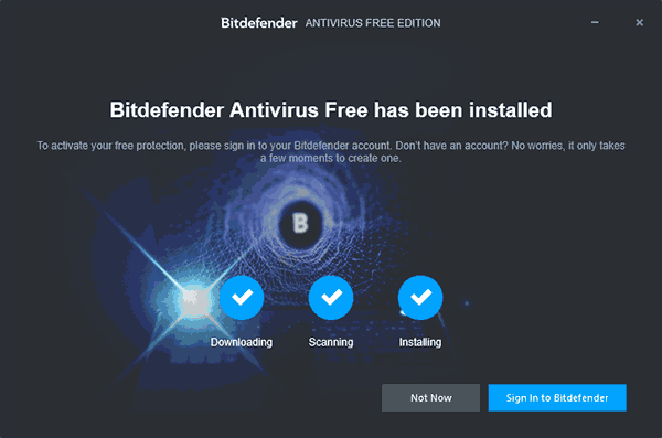 Процес установки Bitdefender Free Edition