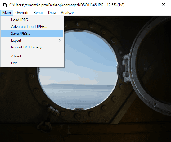 Збереження відновленого JPG у JPEGFix