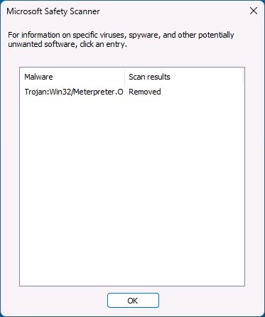 Інформація про результати в Microsoft Safety Scanner