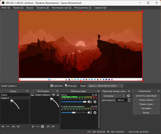 Кілька екранів та сцен в OBS