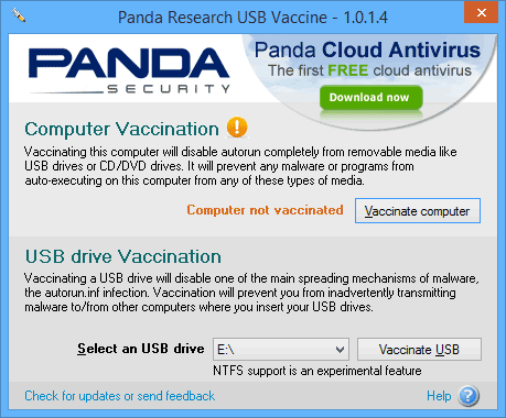Захист флешки від вірусів у Panda USB Vaccine
