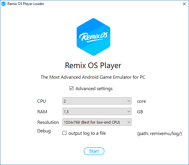 Запуск Remix OS Player