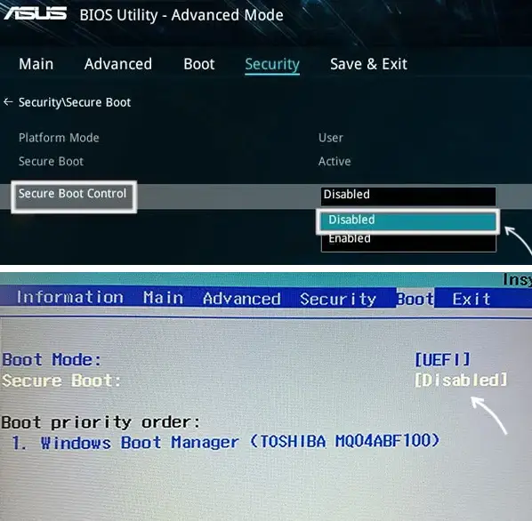 Відключення Secure Boot в БІОС або UEFI
