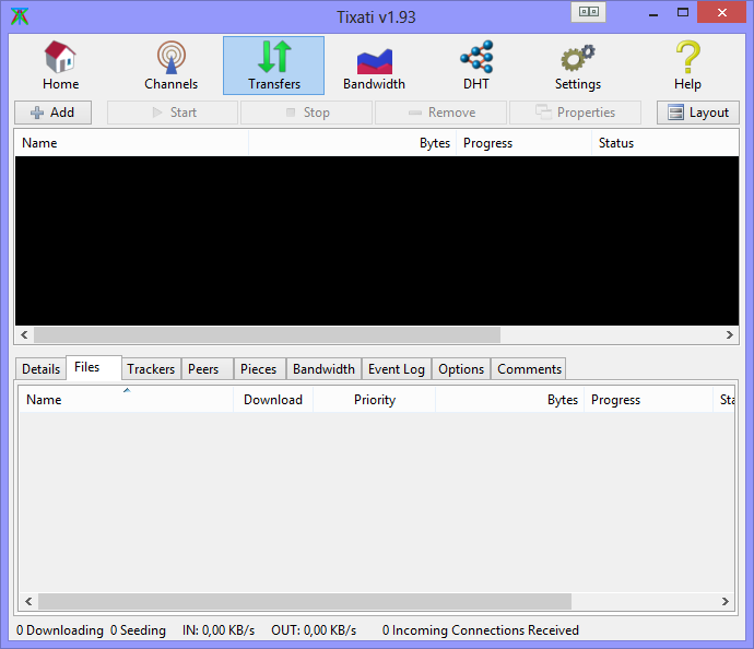 Вікно торрент-клієнта Tixati