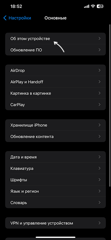 Відкрити інформацію про пристрій у налаштуваннях iPhone