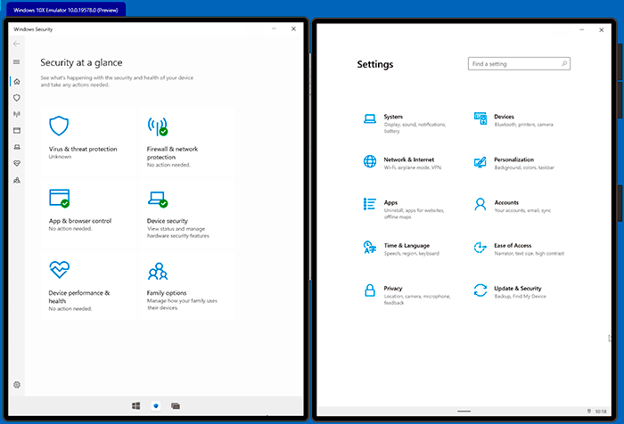 Параметри Windows 10X і захисник