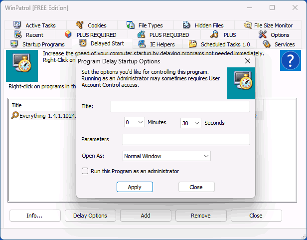 Відкладений автозапуск в WinPatrol