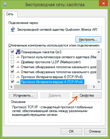Властивості TCP IP бездротового підключення