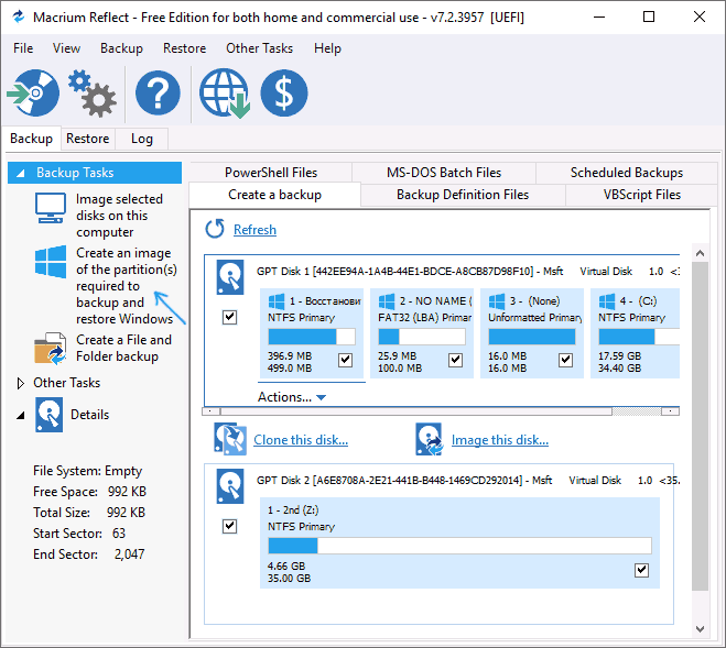 Створення резервної копії Windows у Macrium Reflect