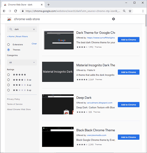 Темні теми оформлення в магазині Chrome