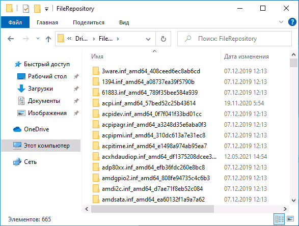 Папка DriverStore FileRepository