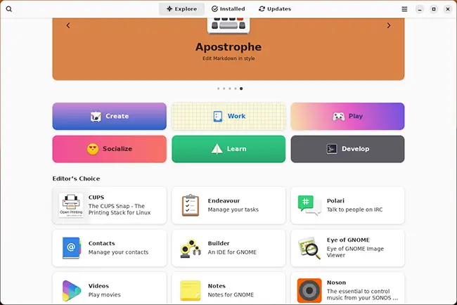 Пакети додатків у Gnome Software у Windows