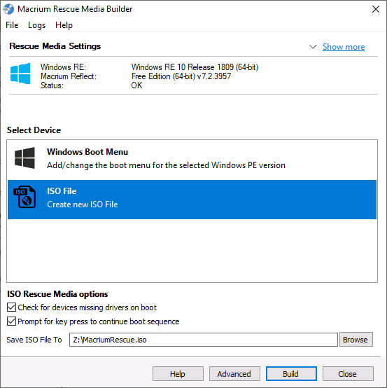 Створення диска відновлення для Macrium