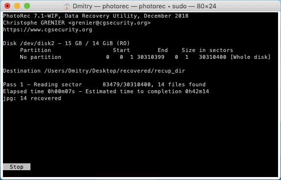 Процес відновлення даних у PhotoRec