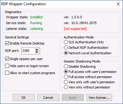 Налаштування RDP Wrapper