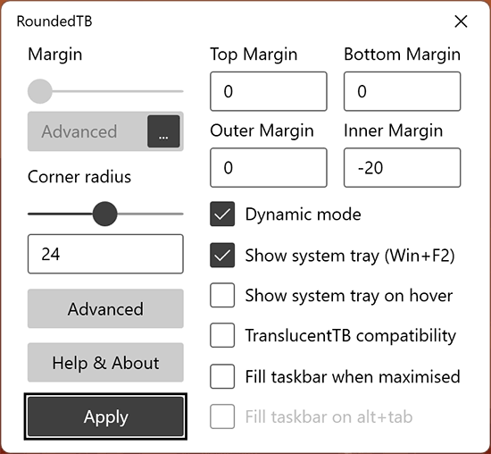 Додаткові параметри відступів RoundedTB