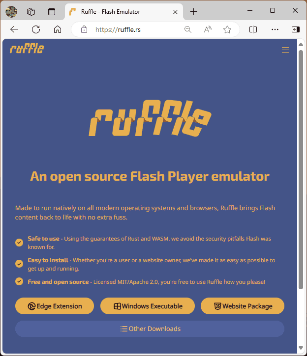 Завантаження Ruffle - емулятора Flash Player