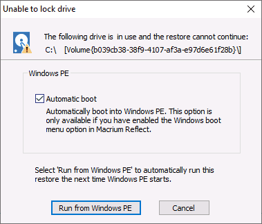 Перезапуск Macrium у середовищі відновлення