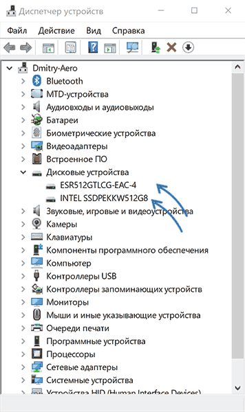 SSD диски в диспетчері пристроїв Windows 10