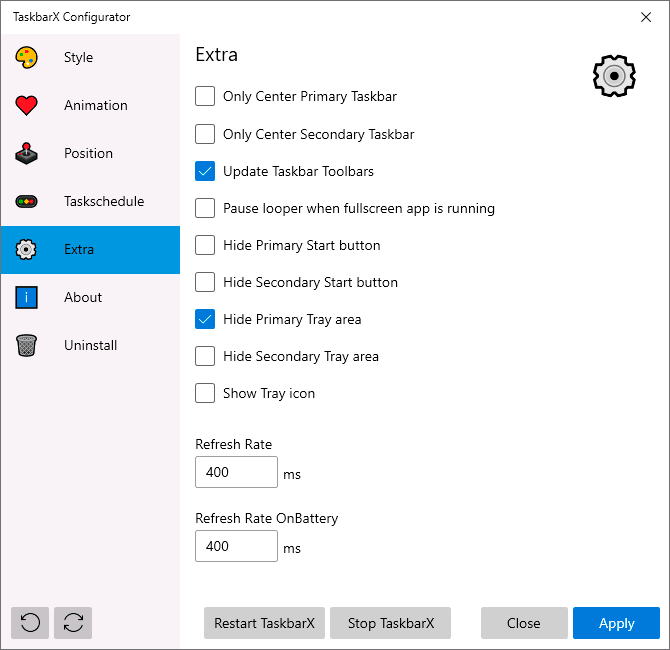 TaskbarX Configurator - налаштування панелі завдань