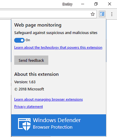 Встановлене розширення Windows Defender Browser Protection в Google Chrome